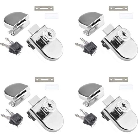 Confezione da 4 serrature per vetrine in vetro a perno singolo, per porte in vetro da 5-8 mm con 2 chiavi, non richiede foratura.