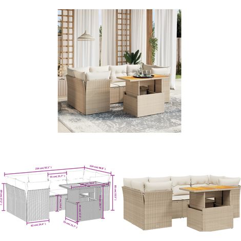 7-tlg. Garten-Sofagarnitur mit Kissen Beige Poly Rattan - Gartensorte - Esszimmergarnitur - Lounge Set - Outdoor Möbel - Gartenmöbelset - Home & Living (1/3)