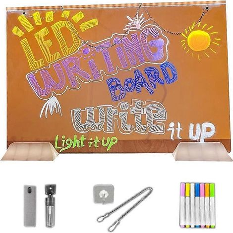 Tableau mémo effaçable à sec LED multicolore (7 couleurs) en acrylique avec support, alimentation USB et veilleuse intégrée (1/5)