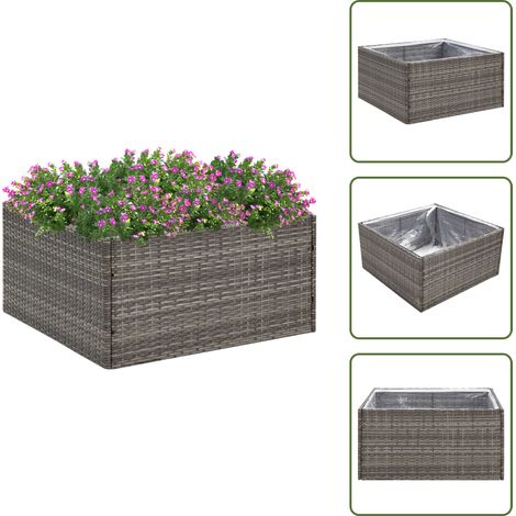 The Living Store Pflanzkübel Grau 80x80x40 cm Poly Rattan - Pflanzkübel - Blumentopf - Gartenmöbel - Balkon Dekoration - Outdoor Möbel (1/5)