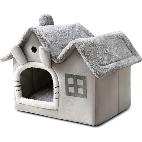 CAT cave bed, douille en peluche chaude et confortable, lit pour chien lavable avec coussin d'oreiller amovible pour un meilleur sommeil, douille pliante pour chat (M, gris) (1/5)