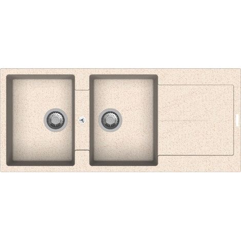 Evier réversible en quartz avec 2 cuves et égouttoir 116x50 cm couleur avoine - Enigma D200 (1/3)