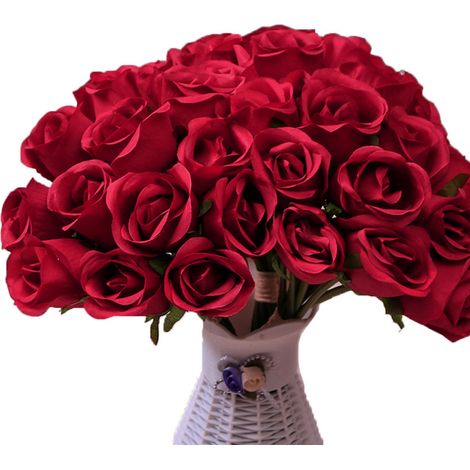 Fleurs artificielles, 12 roses en soie, décoration DIY pour mariage et maison (rouge) (1/5)