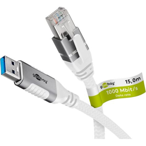 Cavo Ethernet da USB-A 3.0 a RJ45, 15 m, collega router, modem o switch di rete alla porta USB-A di un laptop, tablet o smartphone. Lunghezza del Cavo 15 m