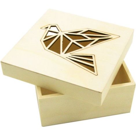 Boîte en bois - Découpe laser - Origami oiseau - 11,3x11,3x5cm - Marron - Enfant/Mixte (1/2)