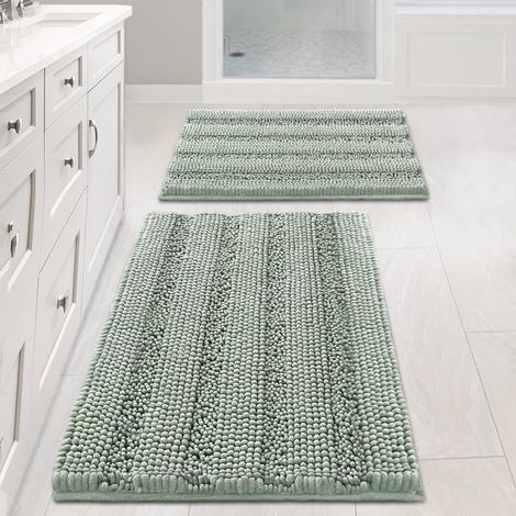 Badematte, 2er-Set Badematten, extra dicke Chenille-Streifen-Plüschbadematte, geeignet für Badezimmer, rutschfeste Badematte, geeignet für Badezimmerböden (32 x 20 + 24 x 17 Zoll).