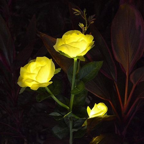 Lumiere Solaire Exterieur,Lampe Solaire De Jardin,Lumières De Fleurs,Lampe De Paysage De Jardin Imperméable,Simulation Solaire à LED Fleur De La Fleur Rose,Lampe De Pelouse Extérieure (Jaune 1pièces)