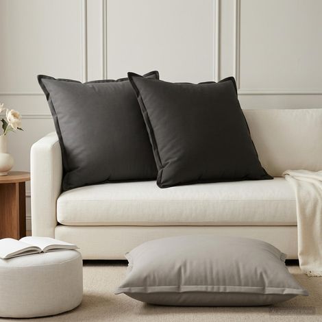Irovami Lot de 2 housses de coussin, gris, polyester, 65x65 cm (1/5)