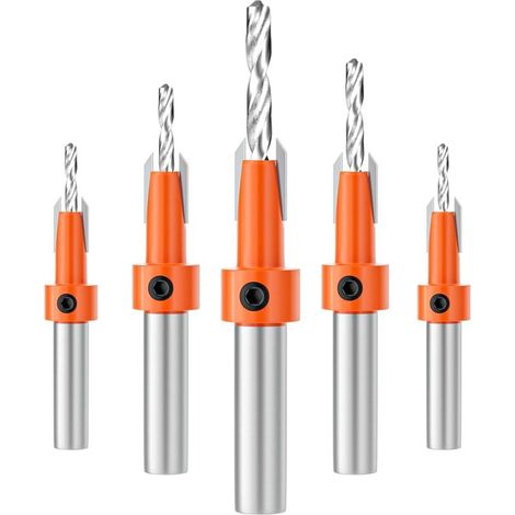 5 Forets Chanfreinés Bois HSS 10mm   Mèche à Fraiser Conique, Tige Hexagonale pour Travail du Bois Précis et Rapide