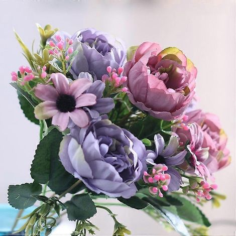 Bouquet de mariée en soie avec pivoines artificielles de 30 cm et gypsophile, fleurs de marguerite, décoration pour mariage et maisonviolet (1/5)