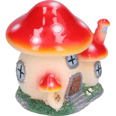 Petite décoration champignon, ornement miniature moussue, sculpture de champignon en résine, maison violette sur pierre avec fenêtre (1/5)