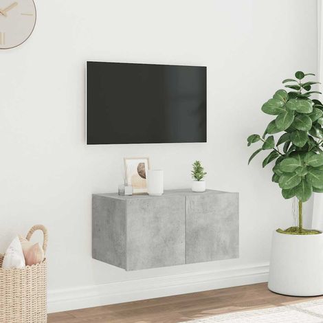 Mueble de TV de pared con luces LED gris hormigón 60x35x31 cm