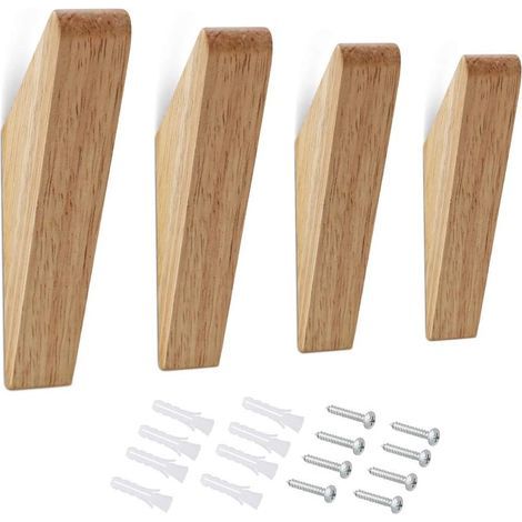 Ganci in legno per cappelli, ganci da parete naturali, ganci triangolari in legno, adatti per cappelli, giacche, borse, vestiti (4 pezzi) (1/5)