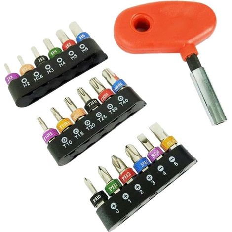 Lot de 19 clés à cliquet et embouts de tournevis de 6,35 mm, à fente, Phillips, hexagonaux, embouts Torx (1/5)