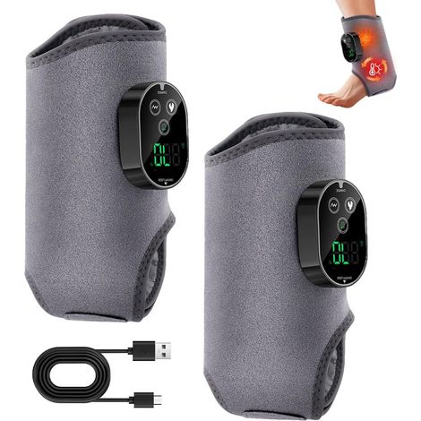 2 Pièces Masseur de Pieds 3 en 1, Coussin Chauffant pour Cheville avec 6 Niveaux de Chaleur, 3 Modes de Vibration et 3 Options de Minuterie, 3000mAh Batterie pour Chevill, Talons, Dessus du Pied (1/5)