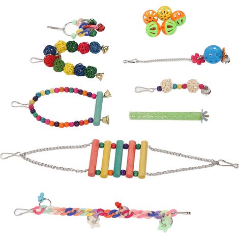 Jouet en osier pour perroquets, avec fonctions de bascule, de suspension, de maintien à la verticale et d'escalade jouet coloré pour perruches. (1/5)