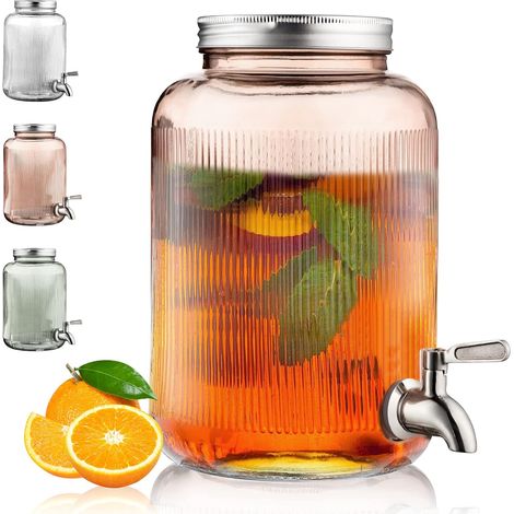 Getränkespender aus Glas, 4 l Kühlschrank mit auslaufsicherem Wasserhahn aus Edelstahl, Saftspender für Grill, Picknick, Poolparty und gesellschaftliche Veranstaltungen (Rosa) (1/5)