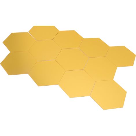 Lot de 12 stickers muraux miroir dorés hexagonaux, grand format (15 cm), en acrylique, pour cuisine, salle de bain, chambre, salon. (1/5)