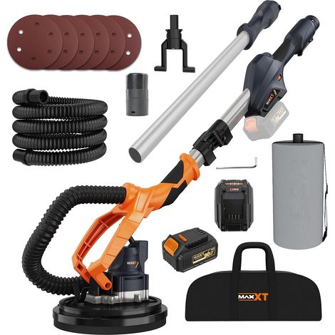 Maxxt – Ponceuse à cloisons sèches électrique 20V Max – Moteur Brushless – Aspiration intégrée – Pour plafonds en pop-corn – Vitesse variable 600-1200 tr/min (1/5)