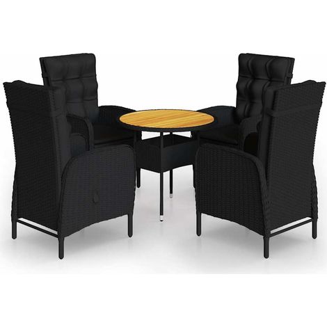 Ensemble Table + 4 chaises de bistro, Set bistrot, Ensemble repas de jardin, Résine tressée Noir OIB1150E (1/5)
