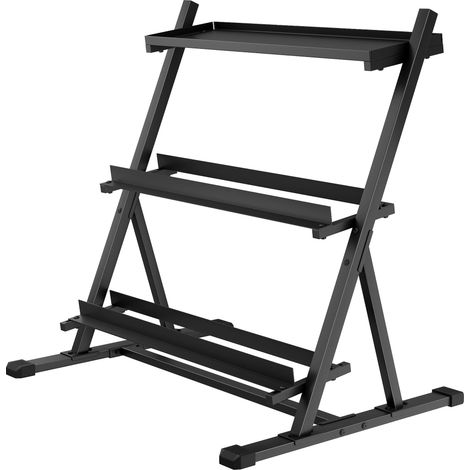 Support pour haltères à 3 niveaux, support de poids réglable en acier pour haltères, kettlebells, noir (1/5)