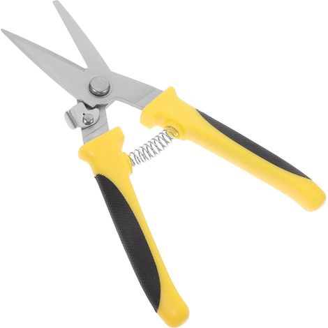 Ciseaux Robustes en Acier Inoxydable Design pour Coupe Tole, Munis D'un Verrou de Sécurité et Poignée Antidérapante Jaune, Outil Industriel Polyvalent (1/5)