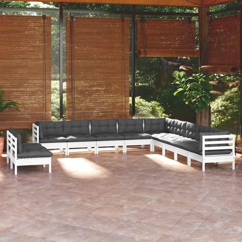 Muebles de jardín 11 pzas y cojines blanco madera maciza pino vidaXL (1/5)