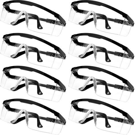 8 lunettes de protection anti-poussière, anti-sable et anti-éclaboussures, avec verres en polycarbonate, légères à porter, lunettes de laboratoire résistantes aux chocs (noires) (1/5)