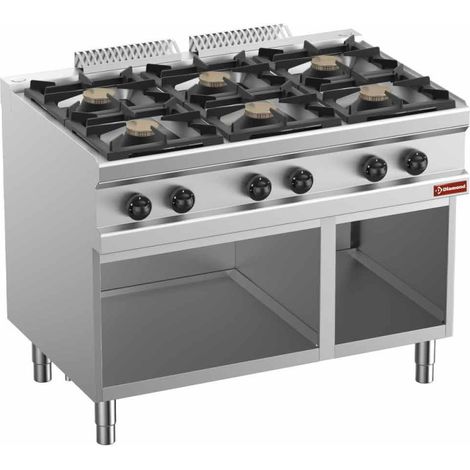 Fourneau gaz 6 feux vifs sur armoire GN2/1 - Diamond
