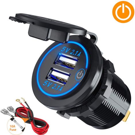 Doppel-USB-Ladegerätbuchse, Doppel-USB-Autoladegerätbuchse 5V / 4.2A mit Schalter für 12V / 24V Autos, Boote und Marine