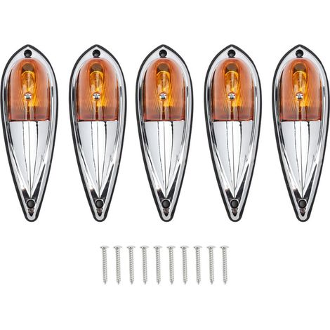 Set of 5 Amber Teardrop Cab Lights, Universal for Trucks, Roof Lights, Weatherproof with Mounting Screws, for Peterbilt, (12V). (1/5)