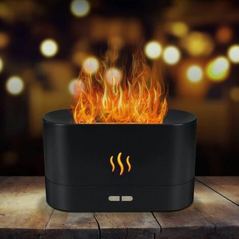 Aromadiffusor für ätherische Öle, Aromadiffusor mit Flammeneffekt, Luftbefeuchter mit Nachtlicht mit 2 Helligkeitsstufen, automatische Abschaltung ohne Wasser, USB (1/4)