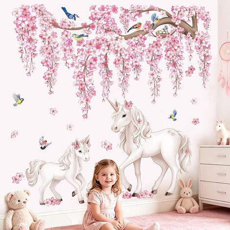 Stickers Muraux Fleurs Cerisier Licorne Autocollants Mural Branche (1/5)