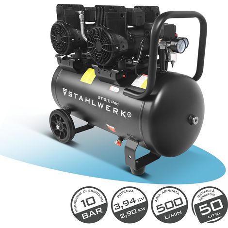 Compressore STAHLWERK 10 bar 50 L 3,94 CV 2,9 kW 500 l/min Compressore per aria compressa