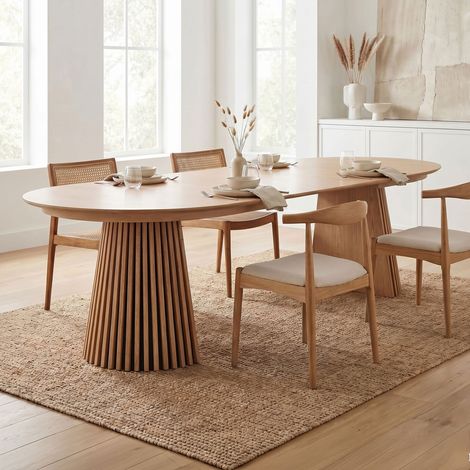 Table à manger ronde extensible 120-300 cm placage chêne naturel