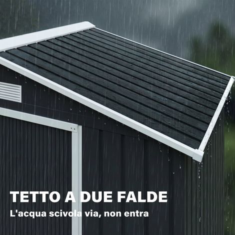 Coffre extérieur en acier avec portes coulissantes, gris anthracite, 213x130x185 cm, parfait pour stocker outils et matériel de jardin. (1/4)
