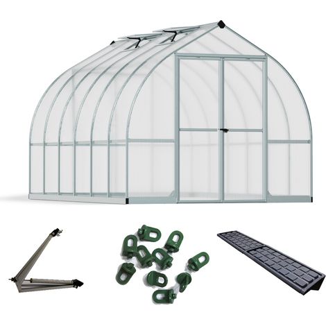 Palram - Canopia Aluminium Gewächshaus Bella 812 Sparset Silber 367x244x219 cm