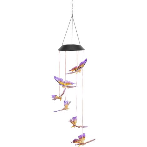 Luminaire LED Solaire avec Chimes Suspendu et Effet Peinture Violet/ Jaune—pour Décor Intérieur/Extérieur, Jardin—Ø12cm, ABS, Batterie Lithium rechargeable, 1 W