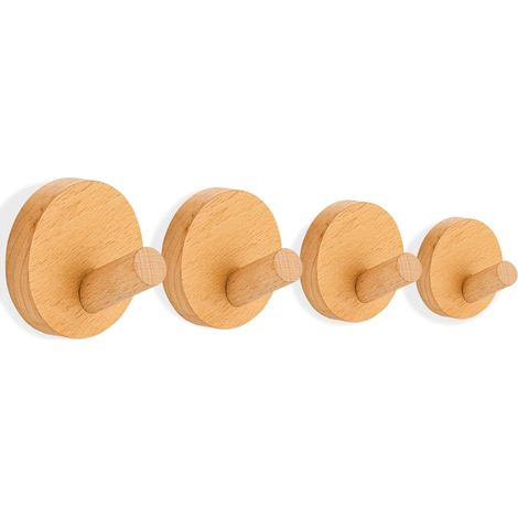 Crochets en bois pour vêtements, crochets muraux, adaptés aux cabines de douche, salles de bain et cuisines. (1/4)