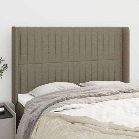 Tête de lit avec oreilles Style Classique Armoire de lit - Taupe 147x16x118/128 cm Tissu BV278241 - BonneVie (1/5)