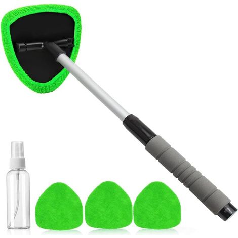 Cepillo retráctil para limpiar parabrisas, herramienta de limpieza de ventanas de microfibra, cepillo antivaho y antipolvo para ventanas de coche, verde