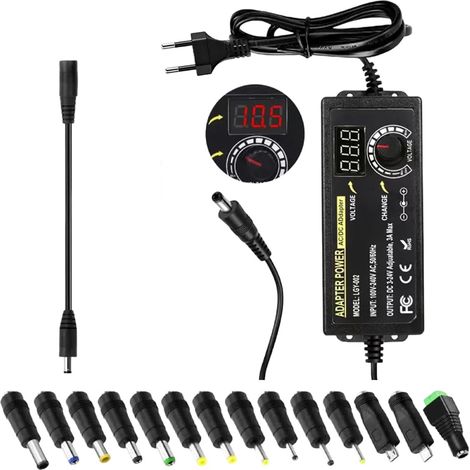 Bloc d'alimentation universel 3 V-24 V 3 A, 72 W - Bloc d'alimentation réglable avec indicateur de tension LED et 14 conseils pour l'électronique domestique 3 V-24 V - Adaptateur d'alimentation (1/5)