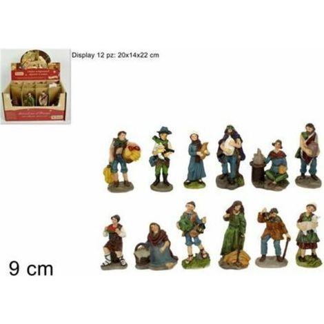 TRADE SHOP - Set 12 Pezzi Pastori Presepe In Resina Assortiti 9 Cm Decoro Natale -