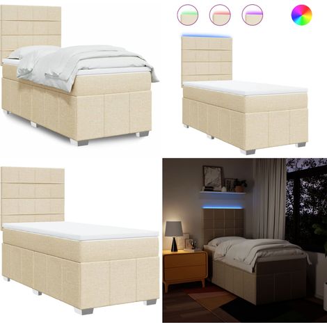 Giroletto a Molle con Materasso Crema 80x200 cm inTessuto - Materasso a molle insacchettate - Letto con testiera regolabile