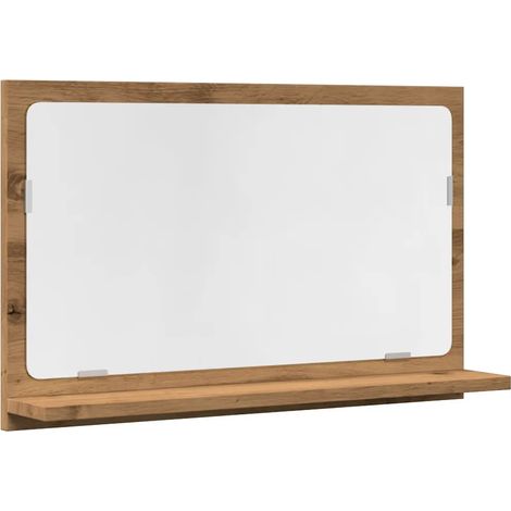 Mobiletto con specchio da bagno dal design elegante 60 x 11 x 37 cm con mensola a muro in legno di rovere ingegnerizzato finitura artigianale 020050788