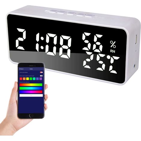 Sveglia da camera con specchio e display a LED, 5 allarmi, regolazione automatica della luminosità.
