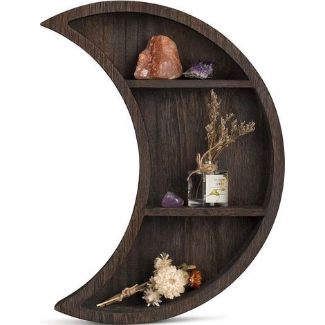 Mond-Wandregal, Mond-Wanddekoration, Halbmond-Kristall-Displayregal, schwebende Holzregale, Hängeregale für Wohnzimmer, Schlafzimmer, Badezimmer, Küche, Badezimmerdekoration (1/5)