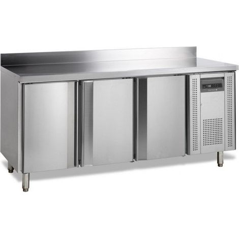Table comptoir inox ventilée positive 345 Litres, 3 portes pleines GN 1/1, avec dosseret, 300 W, 220 V - MONO (1/4)