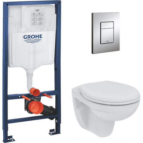 Pack WC Rapid SL + cuvette suspendue sans bride Porcher + plaque Grohe Skate Cosmopolitan chrome