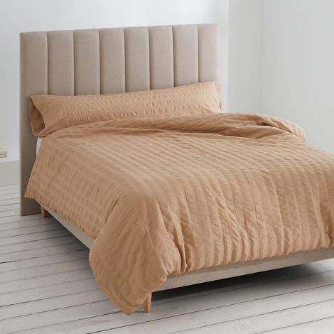 Dúo de funda nórdica Amán - Color arena - Cama de 180 cm. - Estilo seersucker